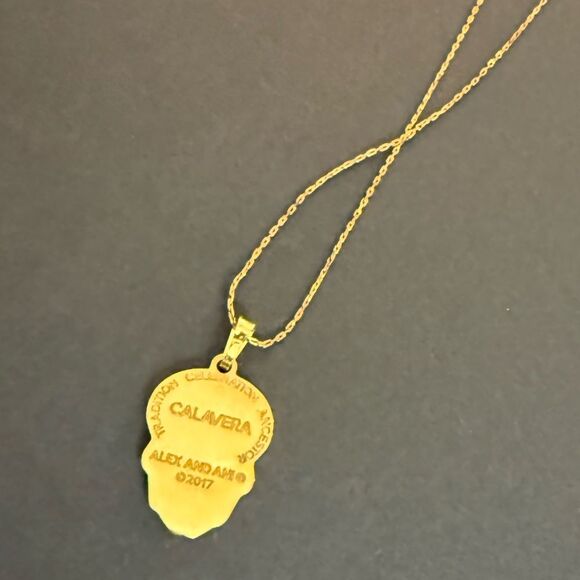 Alex and Ani Calavera Traditional Celebration Ancestor Goldtone Necklace NWOT - Picture 4 of 6
